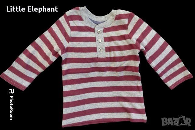 Блузка с дълъг ръкав за 9-12 месеца райе сиво и бург,копченца,Англия/нова