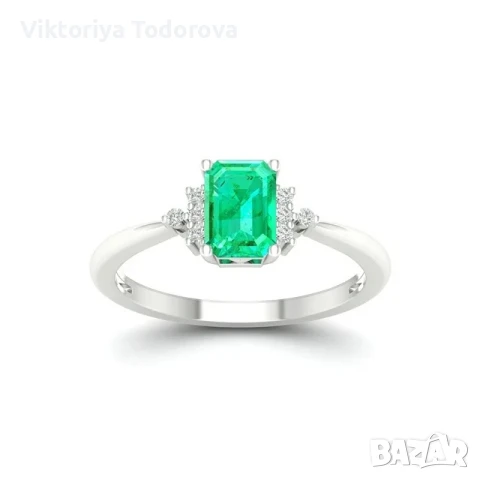 Нов златен пръстен с диаманти и изумруд, снимка 1