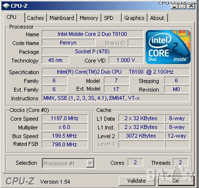 Процесор Intel® Core ™ 2 Duo T8100 2.10 GHz, , снимка 2 - Процесори - 32482491