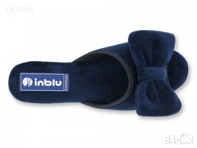 INBLU Луксозни италиански домашни чехли с ефектна пандела, Сини, снимка 2 - Пантофи - 35607646