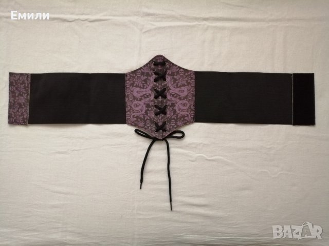 Черен корсет колан за талия с връзки в лилав/розов принт черепи, рози и змии , снимка 11 - Корсети, бюстиета, топове - 43330587