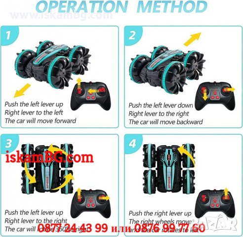 Екшън количка АМФИБИЯ с 2 дистанционно - сензорно управление от ръката и стандартно, плуваща кола, снимка 12 - Коли, камиони, мотори, писти - 38200397