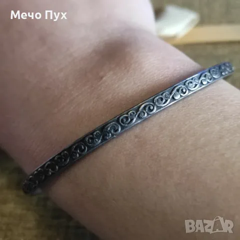 Стара сребърна твърда гривна (306), снимка 3 - Гривни - 49606258