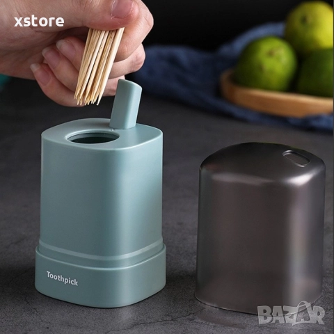 Уред за съхранение и изваждане на клечки за зъби с бутон / Цвят: Сив, бял, снимка 16 - Други стоки за дома - 52699145