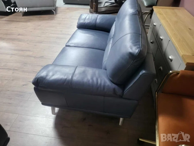 Син кожен комплект дивани тройка и двойка, снимка 2 - Дивани и мека мебел - 51951609