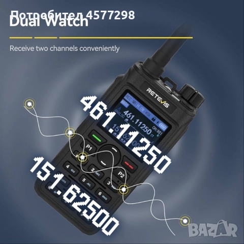 Retevis c62 -Уоки-Токи с двойна лента професионално с LSD екран, снимка 5 - Друга електроника - 52469550