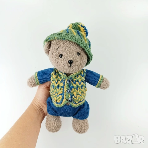 Плетено мече с дрешки, плетени играчки ръчна изработка, подарък за момченце, плюшени играчки, снимка 3 - Други - 52042496
