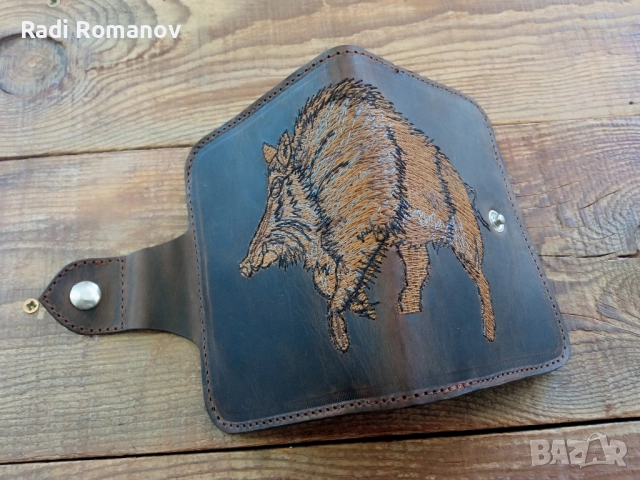 Мъжки кожен портфейл, ловен аксесоар, естествена кожа, ръчна изработка , снимка 4 - Портфейли, портмонета - 52020292