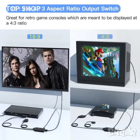 Два порта Scart към HDMI конвертор с изходно съотношение 4:3/16:9,два порта Scart In-HDMI out,HDTV, снимка 3 - Стойки, 3D очила, аксесоари - 49308520