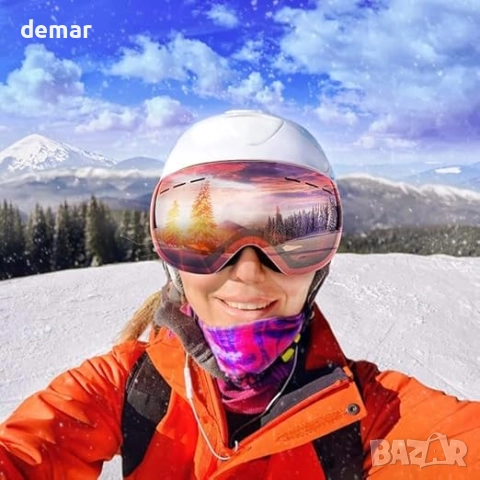 Очила за ски и сноуборд - UV защита, против замъгляване - OTG, розова рамка - светлорозови лещи, снимка 2 - Зимни спортове - 52444025