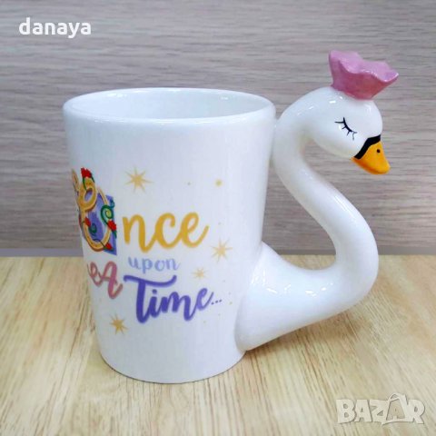 1316 Керамична чаша Лебед принцеса с розова корона Once upon a time 350ml, снимка 3 - Чаши - 27687654