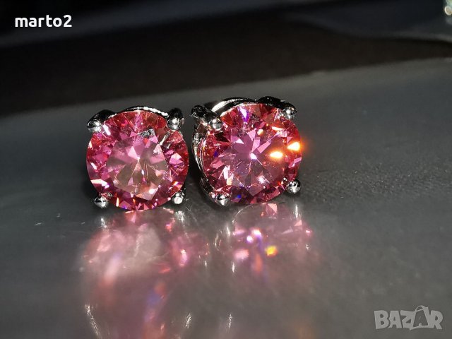 Сребърни Обеци с по 1 Карат Мойсанит-Розов, Жълт, Зелен, Сино-Зелен, Бял , снимка 14 - Обеци - 38762837