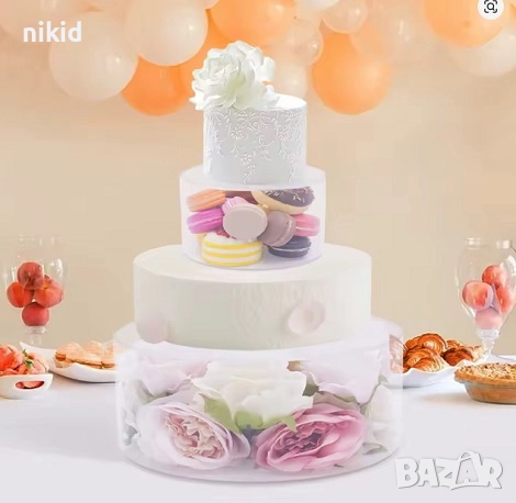 Кръгла прозрачна Акрилна основа етаж блат кутия цилиндър за торта декор пълнеж с цветя осветление, снимка 2 - Аксесоари за кухня - 52206094