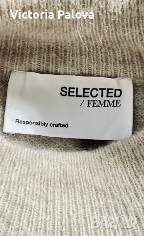 SELECTED FEMME премиум пуловер от вълна и алпака , луксозен бежов нюанс, снимка 7 - Блузи с дълъг ръкав и пуловери - 53559227