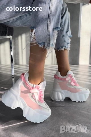 Кецове на платформа - бяло с розово - PA300 , снимка 2 - Маратонки - 51519322