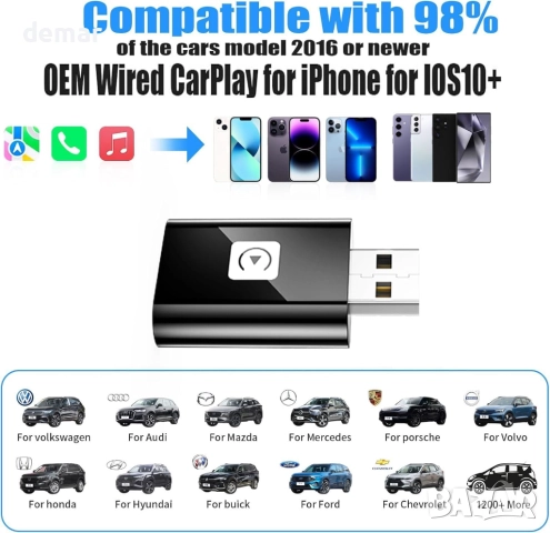 Мини безжичен Carplay адаптер за iPhone, за iOS (НЕ за Android), снимка 7 - Аксесоари и консумативи - 51950662