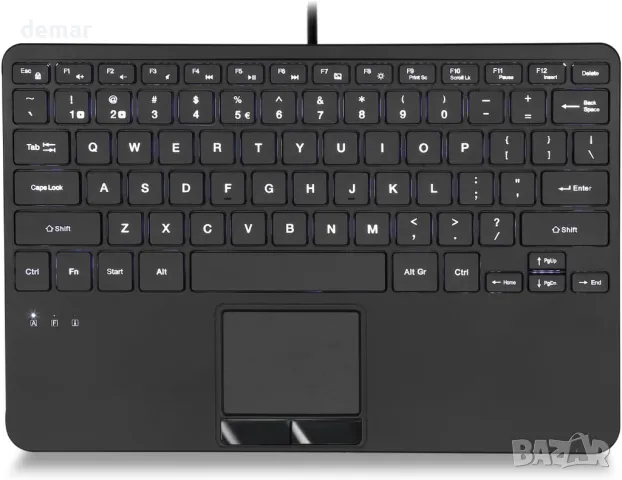 Perixx PERIBOARD-425 Кабелна мини USB клавиатура с тъчпад, X тип ножични клавиши, бяла подсветка, снимка 1