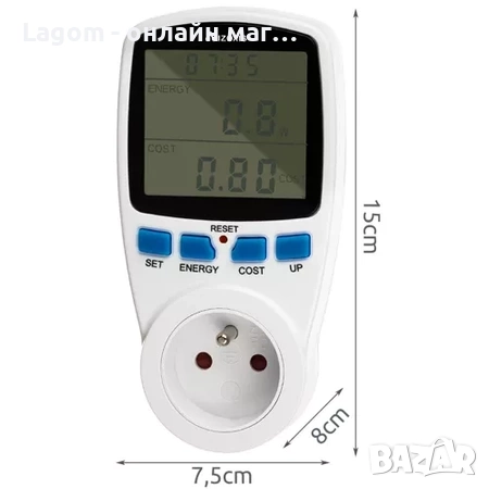 Дигитален ватметър за контрол на консумацията на енергия, цифров дисплей Izoxis, снимка 6 - Друга електроника - 52562496