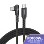 USB Type-C to USB Type-C Charging Cable 100W, найлонова оплетка, 90 градуса глава - 100 см, снимка 1