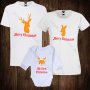 Коледни Семейни тениски с щампи за Коледа - бебешко боди + дамска тениска + мъжка тениска - Елени