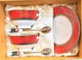 Червен комплект чинии от костен порцелан за съдомиялна машина, снимка 11