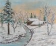 Зимен пейзаж маслена картина, снимка 1 - Картини - 34679971
