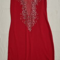 Червена рокля с камъни , снимка 1 - Рокли - 34959819