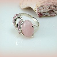 АВТОРСКИ Сребърен пръстен с РОЗОВ КВАРЦ и розови циркони/ размер 59-60, снимка 6 - Пръстени - 28507441