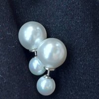 Сребърни обеци с двойни естествени речни перли / проба 925 , снимка 3 - Обеци - 33158153