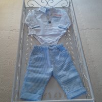 Памучен бебешки комплект риза с боди и панталон  , снимка 1 - Комплекти за бебе - 28755430