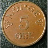 5 йоре 1955, Норвегия, снимка 1 - Нумизматика и бонистика - 28399164