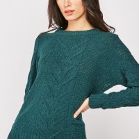 Елегантен зелен пуловер машинно плетиво, снимка 1 - Блузи с дълъг ръкав и пуловери - 43683601