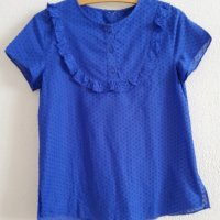 Блуза с къси ръкави в парижко синьо, снимка 1 - Ризи - 37800340