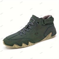 Мъжки ежедневни обувки с връзки от изкуствена кожа с топла подплата, 6цвята - 023, снимка 3 - Мъжки боти - 43090919
