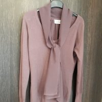 Меко плетиво с вграден фин шал от същия цвят-лилав издържан тъмен цвят, дълъг ръкав, ефектен модел, снимка 11 - Блузи с дълъг ръкав и пуловери - 37417986
