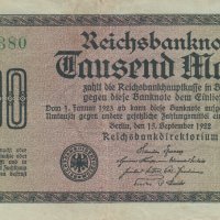 1000 марки 1922, Германия, снимка 1 - Нумизматика и бонистика - 39032178