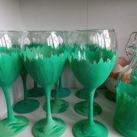 Комплекти чаши и кана в щрихи зелено, снимка 3 - Декорация за дома - 43741426