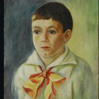 Стара картина, детски портрет, 1960-те год., снимка 3 - Картини - 28126625