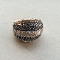 Масивен сребърен пръстен с бели и черни цирконий, снимка 3 - Пръстени - 38599811