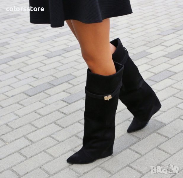 Ботуши на платформа - черен велур - K-40, снимка 1