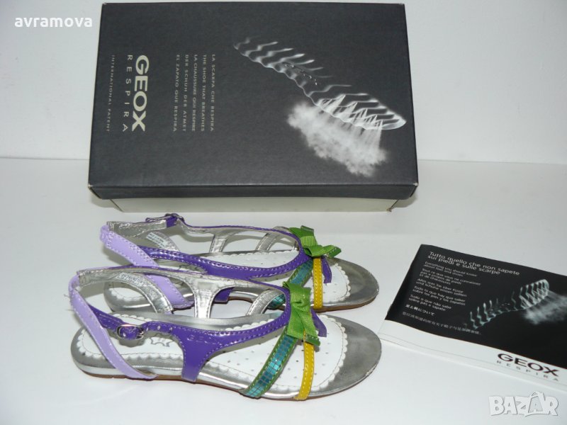 GEOX сандали лилаво/зелено/жълто/сребристо, ест.кожа – 32 номер, 215мм, снимка 1