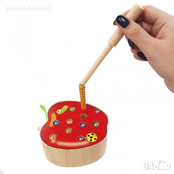 Образователна игра от дърво - Catch the Worмагнитен риболов "Червеи" под формата на ябълка 4111, снимка 1