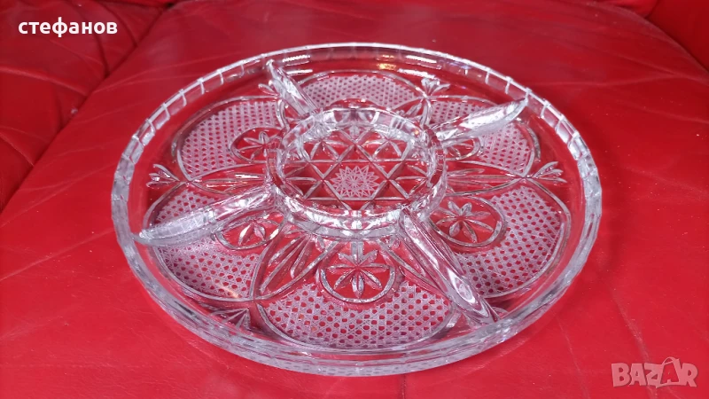 Кристален поднос, ордьоври, ядки, мезета, снимка 1