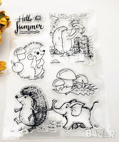 Таралеж слонче гъби силиконов гумен печат украса бисквитки фондан Scrapbooking, снимка 1