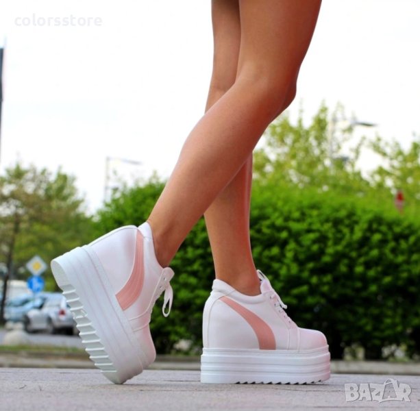 Кецове на платформа - бяло с розово - SJN56, снимка 1