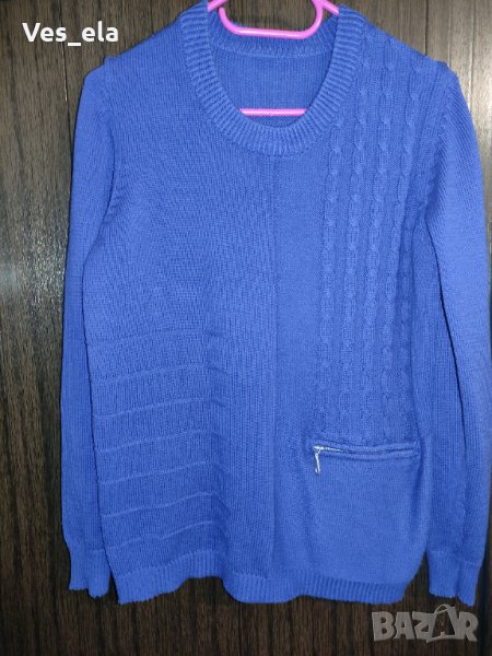 Блуза плетиво турско синьо с джобче, снимка 1