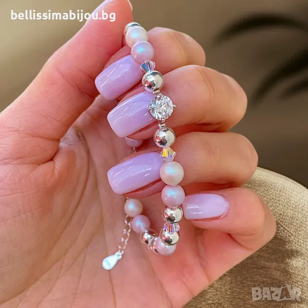 Дамска Сребърна Гривна с Кристали и Перли Сваровски/Swarovski, снимка 1