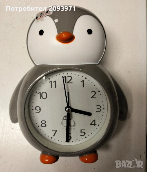 детски будилник (може и за стена)под формата на пингвин, снимка 1