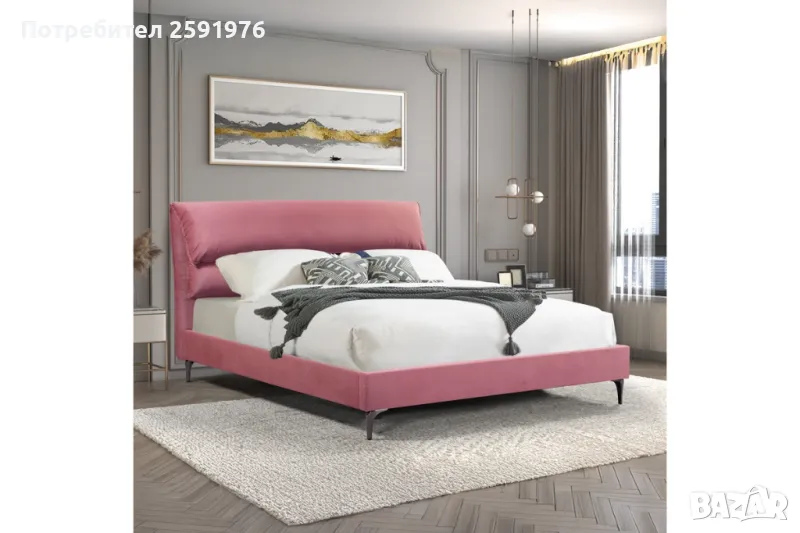 Легло Puzzle-home Aryna, Тапицирана, Розов, 160х200см., снимка 1