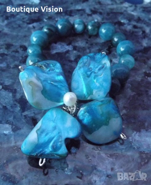Ново! Гривна с естествени камъни - Халцедон и Апатит, снимка 1